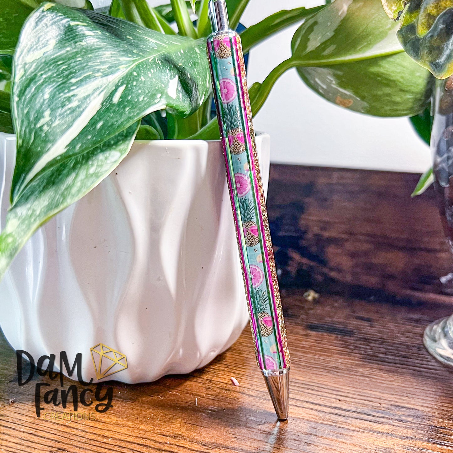 Striped Pineapple party pen with gold glitter