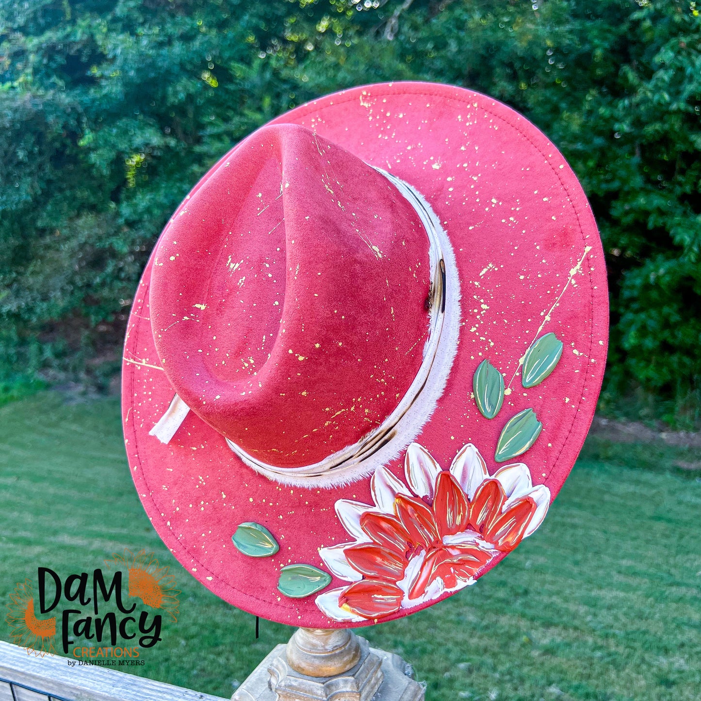 Rust Marble Floral Wide Brim