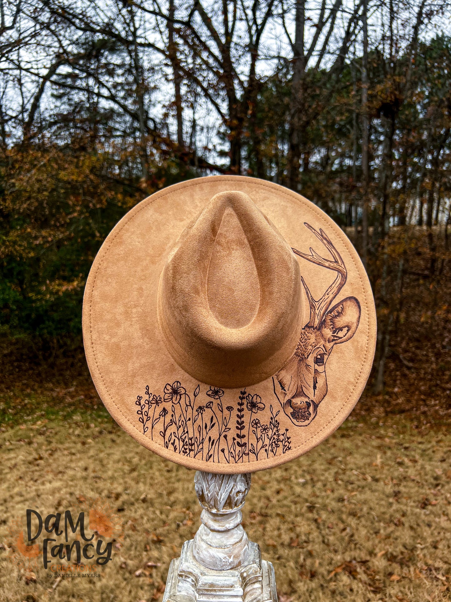 Tan Wildflower and Buck Wide Brim Hat