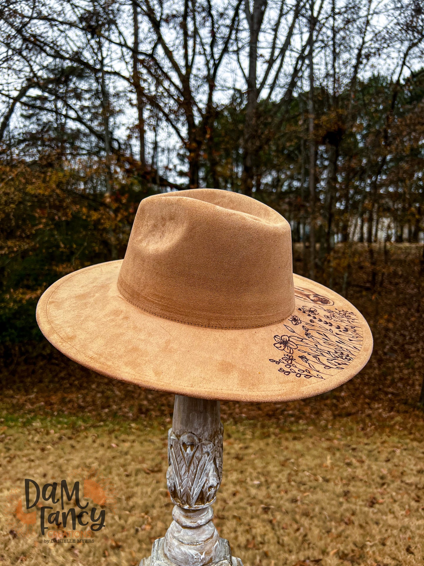 Tan Wildflower and Buck Wide Brim Hat