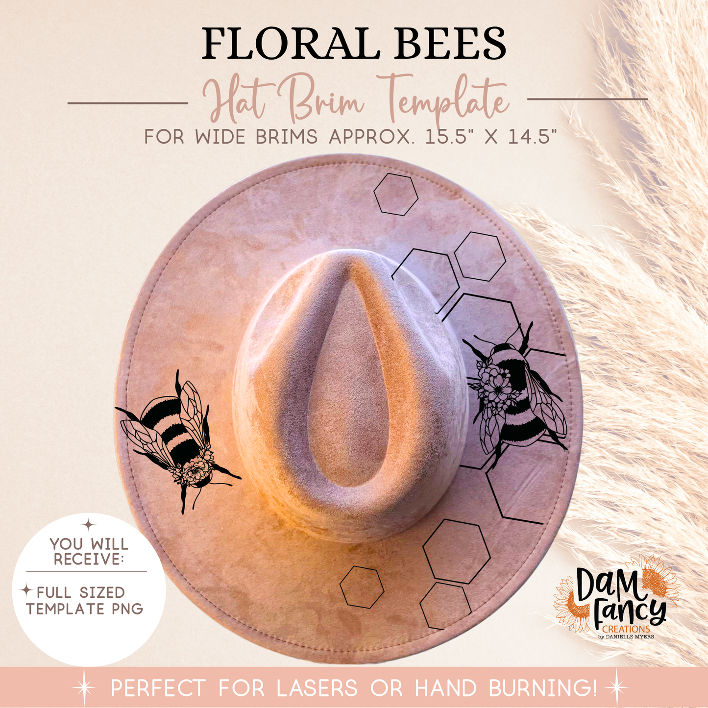 Floral Bees Digital hat template