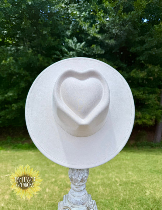 Cream Heart Wide Brim