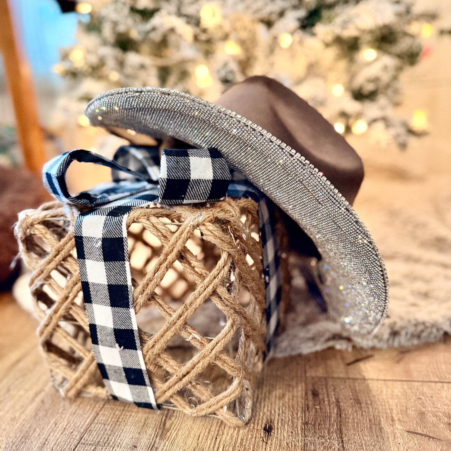 Rhinestone with leather foil cattleman cowgirl hat