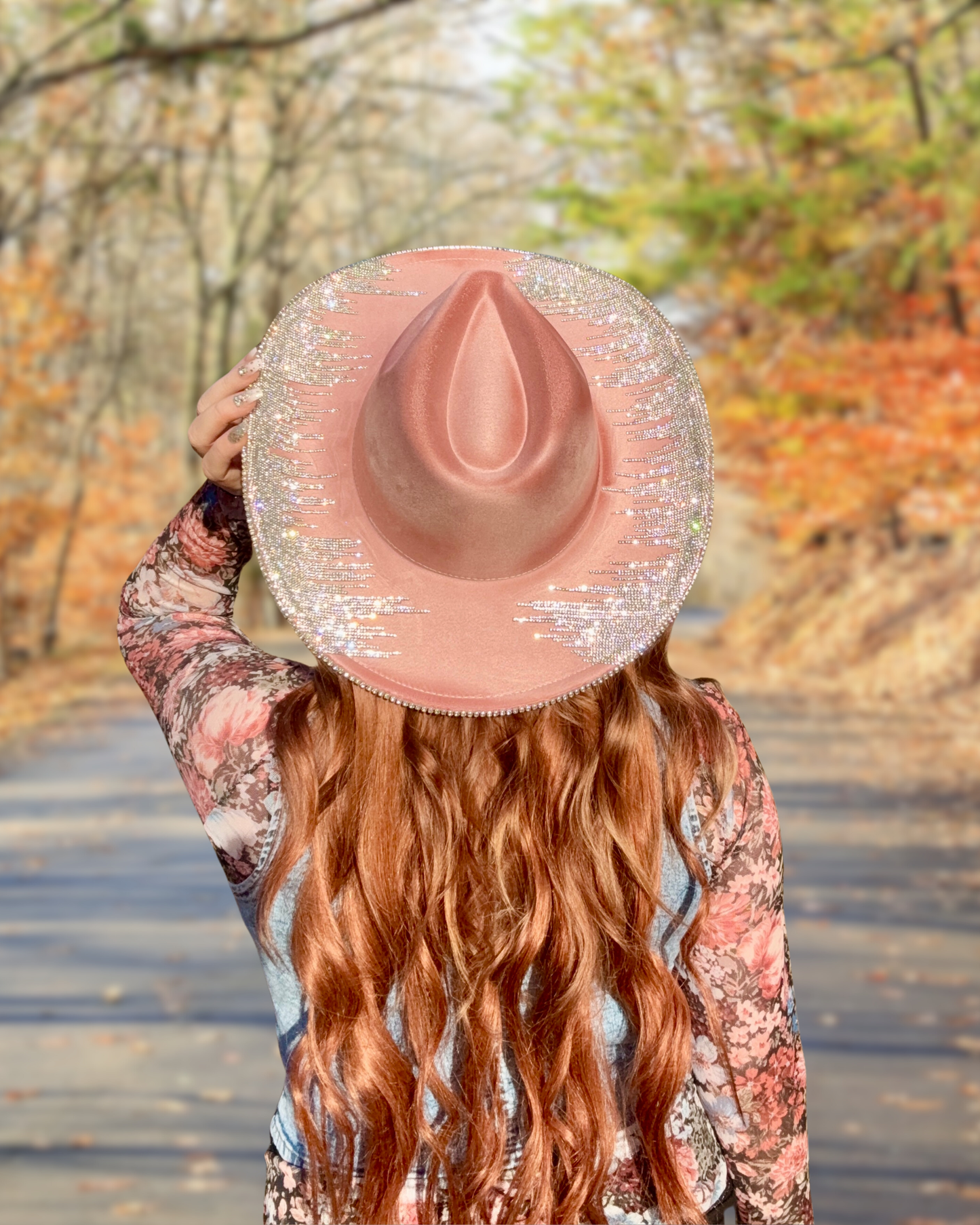 Top Rhinestone design tear drop cowgirl hat