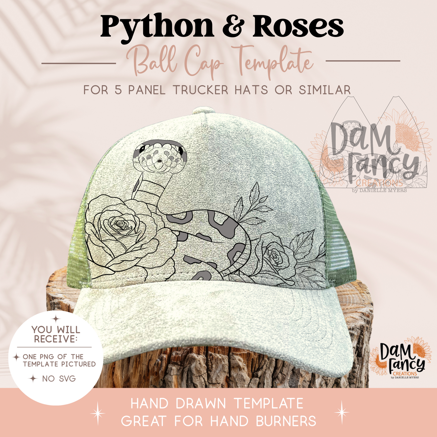 Python & Roses Trucker Hat Template