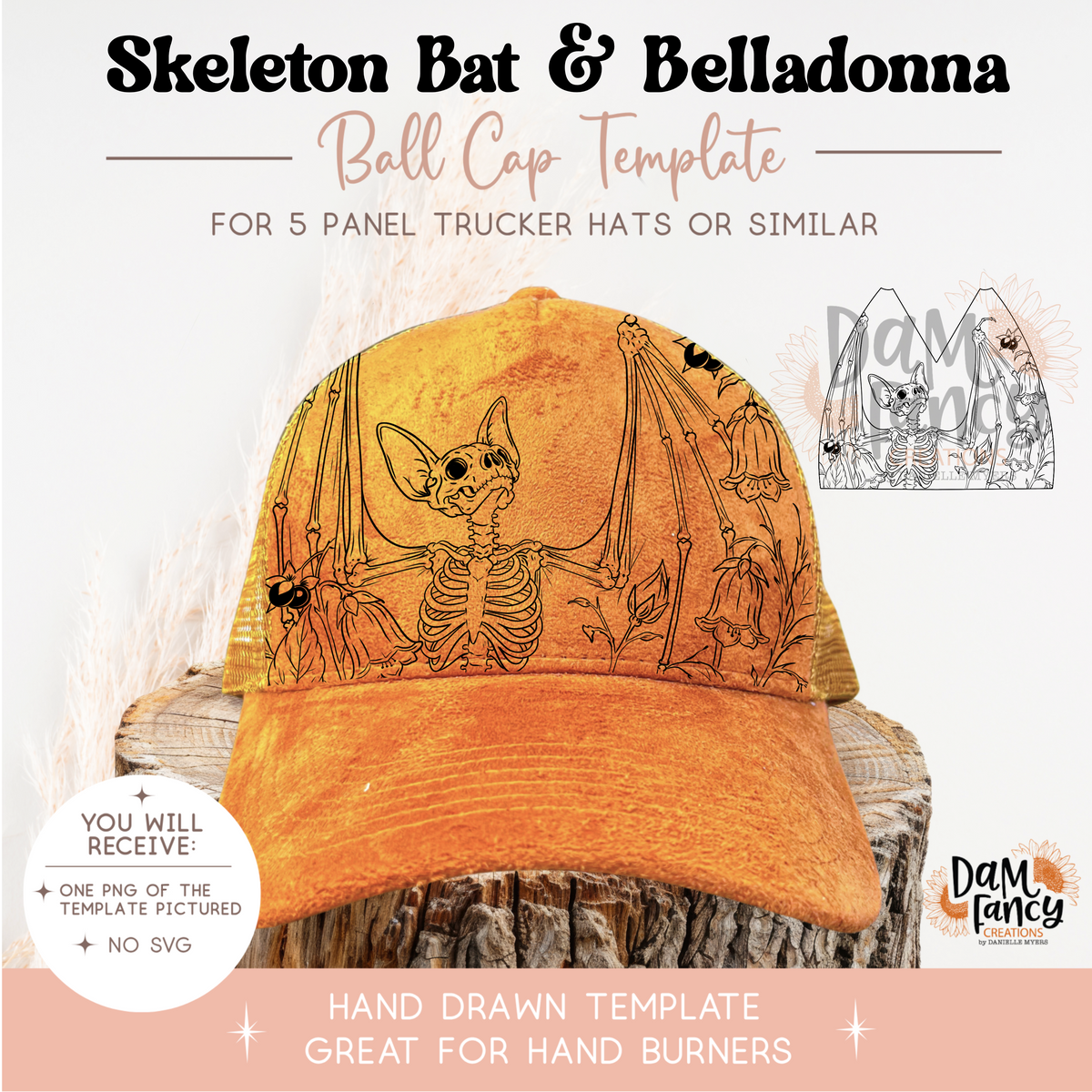 Skeleton Bat & Belladonna Trucker Hat Template