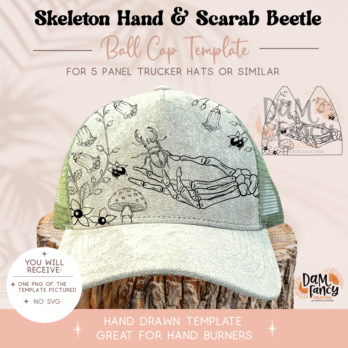 Skeleton Hand & Scarab Beetle Trucker Hat Template