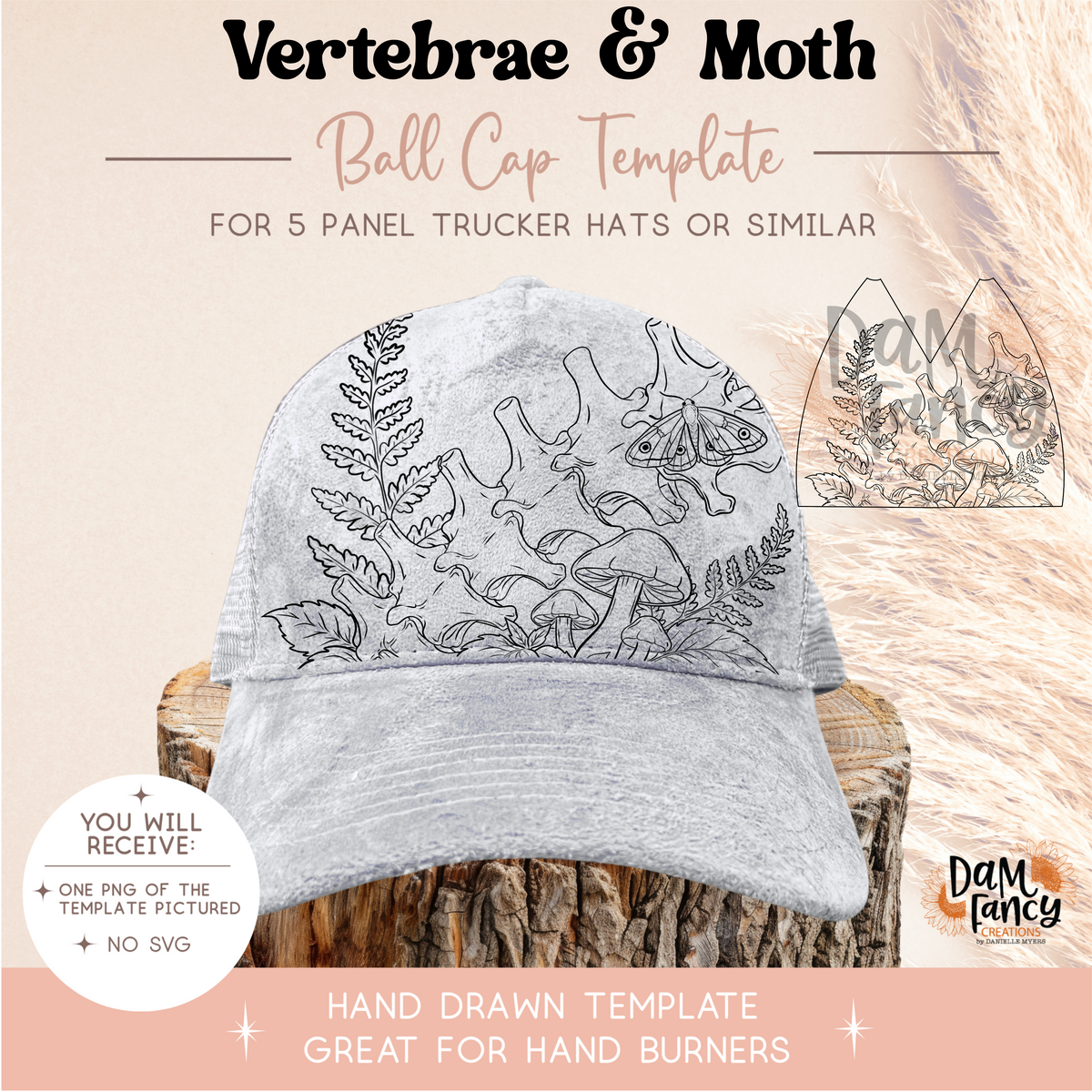 Vertebrae & Moth Trucker Hat Template
