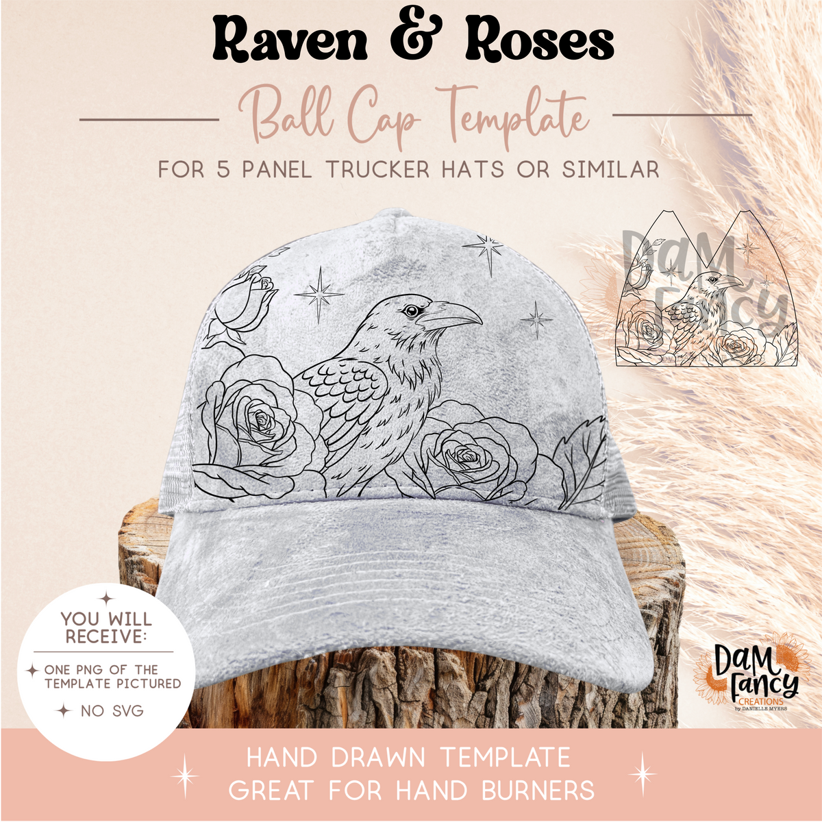 Raven & Roses Trucker Hat Template