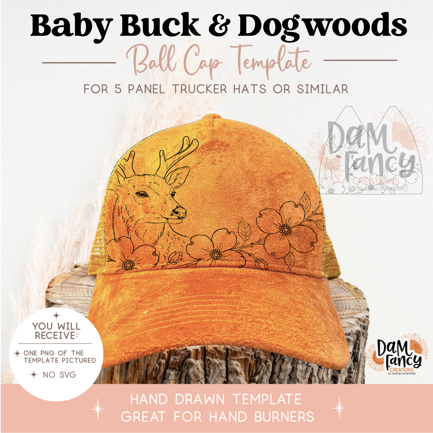 Baby Buck & Dogwoods Trucker Hat Template