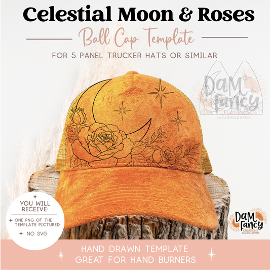 Celestial Moon & Roses Trucker Hat Template