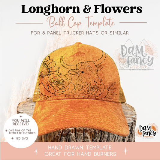 Longhorn & Flowers Trucker Hat Template