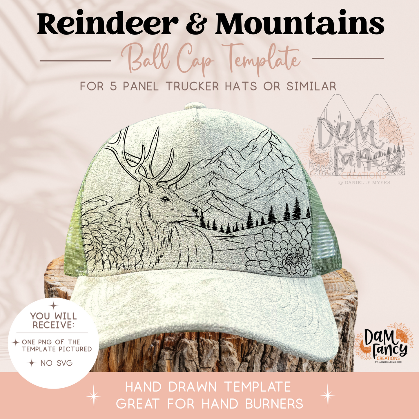 Reindeer & Mountains Trucker Hat Template