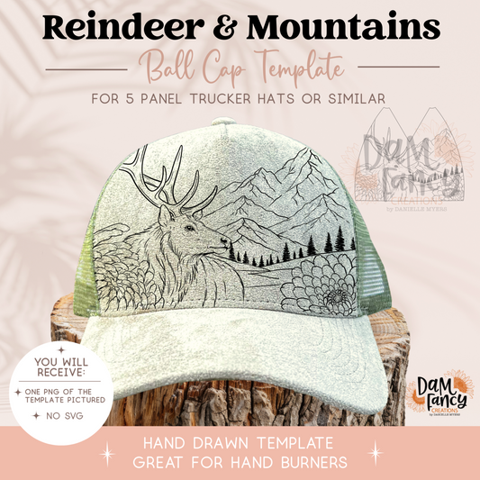 Reindeer & Mountains Trucker Hat Template