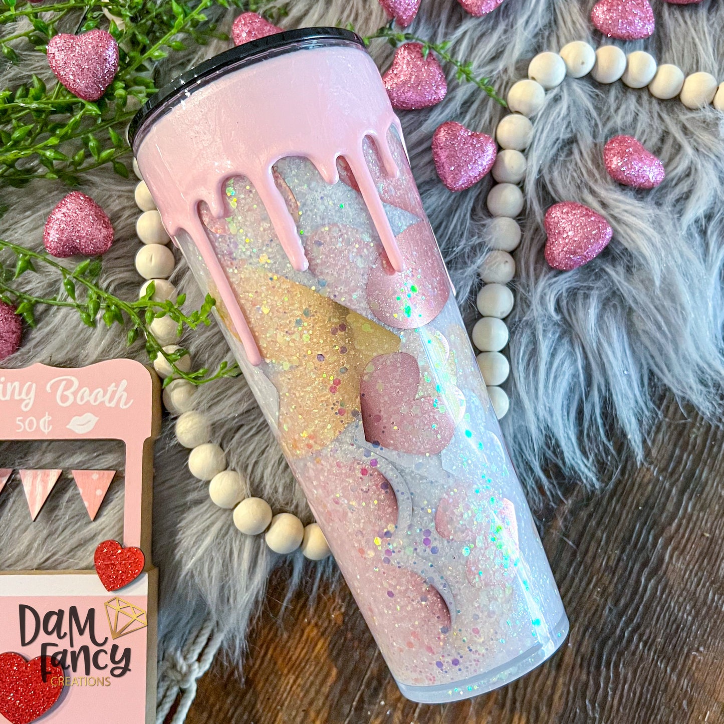 Copy of Large heart confetti with bling drip tumbler