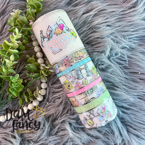 Vacation vinyl and glitter striped tumbler